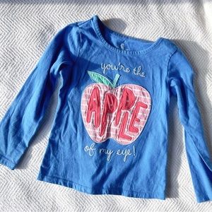 Okie Dokie Girls 5T blue long sleeve graphic tee apple embroidered design fun